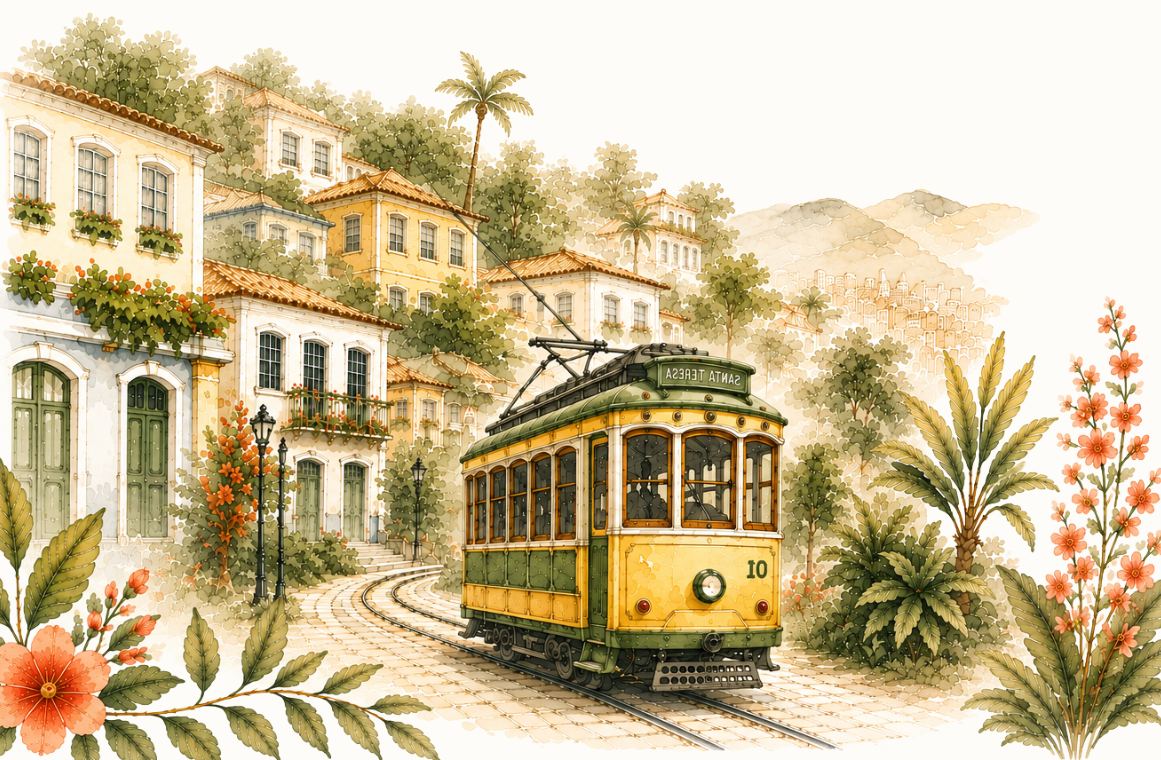 Ilustração de um bonde de Santa Teresa