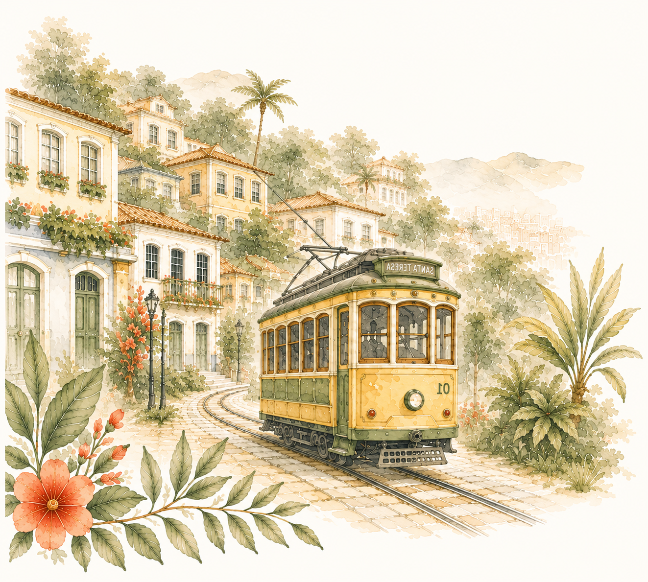 Ilustração de um bonde de Santa Teresa