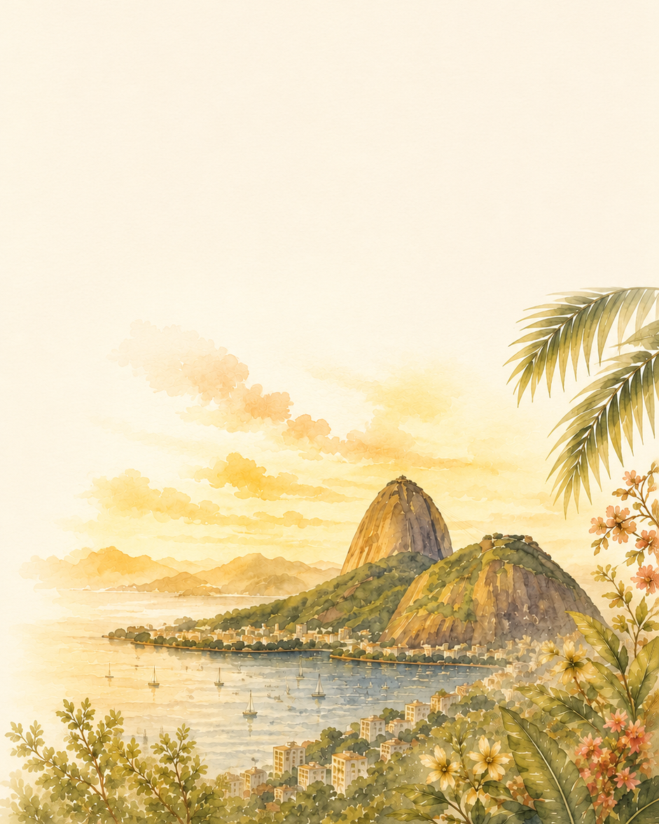 Ilustração da Baía de Guanabara com o Pão de Açúcar